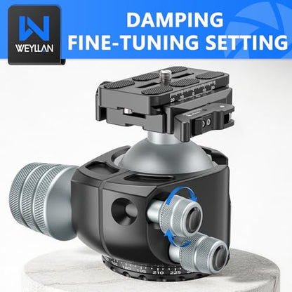 WEYLLAN CH55 Arca Ball Head Mount with Lever Release, 55mm Low Profile Heavy Duty Tripod Ball Head with Mlok Rail Arca Swiss Quick Release Plate for Hunting & Photography, Camera Head Load 88lbs/40kg