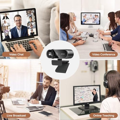 4K Webcam for PC with Microphone & Noise Cancellation, Auto Focus + 99° Wide FOV, 180° Bendable Mount, Privacy Shield, Plug-and-Play USB Cam Ideal for Smooth Online Class & Video Conference Chats