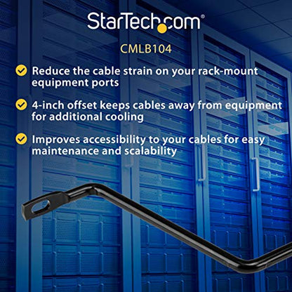 StarTech 10-Pack Lacing Bar with 4in Offset for 19in Rack, Steel (CMLB104) | 10.2cm offset at 75 degrees, Server rack cable management, Network rack-mount cord organizer, Each 1/3 of 1U - style: 4in offset