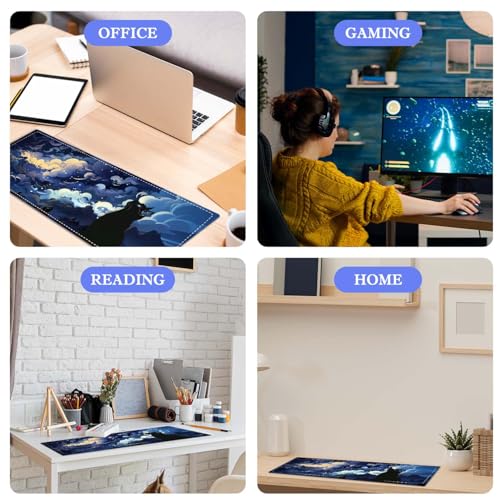 Cat Lover Gifts,Starry Night Cat Mouse Pad,Desk Matt for Desktop,Cute Desk Pad Mat,Large Mouse Pad,Big Mousepad with Stitched Edges,Clouds Deskmat,Keyboard Pad Mouse Mat for Computer,Work,Gaming - color: nightcat
