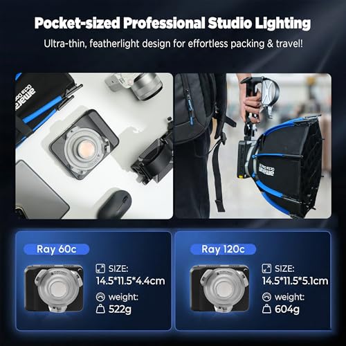Amaran Ray 120c RGB LED Monolight, 120W Full Color COB Video Light with Octa Dome 30 Softbox for Travel, USB-C PD Power, IP54, OmniColor Engine, 2,300K-10,000K, App/NFC Control, Bowens Mount - color: Ray 120c
