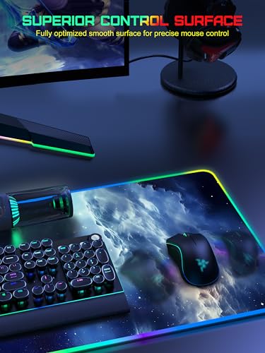 TopMade Wireless Charging Mouse Pad, RGB Gaming Mousepad, 35.4" x 15.8" Extra Large Waterproof Keyboard Desk Pad, Computer Desk Mat, Blue Nebula (Includes 20W PD Power Adapter & 6.56ft Woven Cable) - color: RGB-Blue Nebula-35.4"x15.8"-with Adapter