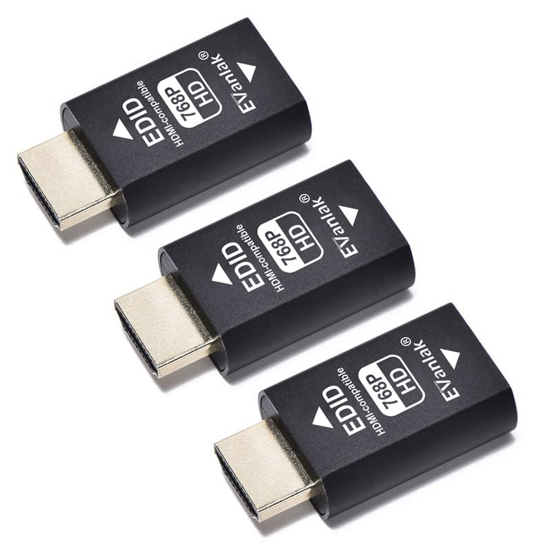 EVanlak Hdmi Edid Emulator Passthrough Eliminated Emulator Adapter 3rd Generrtion Work with Mac Thunderbolt to HDMI Switches/Extender/AV Receiver/Video Splitters -1024X768@60hz 3pack - color: HDMI EDID 768-3P