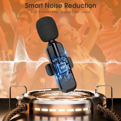 MAYBESTA Wireless Lavalier Microphone for iPhone, iPad, Android - Bluetooth Lapel Phone Mic for Video Recording - Mini Clip on Microphones for YouTube Podcast Interview(2-in-1 Port)