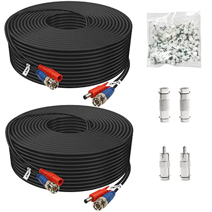 BNC Cable 150ft 2 Pack, BNC Video Power Cable for CCTV Camera DVR Security Systems, Black - size: 150 FT
