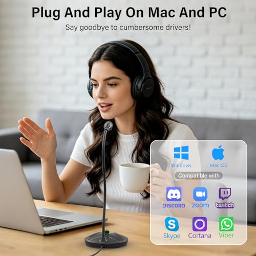 USB Computer Microphone, Plug & Play Desktop Condenser Mic for PC & Gaming with Volume Knob and One-Touch Mute Button, Compatible with Windows/Mac, Ideal for YouTube,Streaming(Black) - color: Black 2