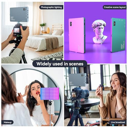 ENEGON 10000mAh RGB LED Video Light - 276 LED Beads with OLED Display, 18.5W Max, 2500–9900K CCT, CRI 96+, 21 Scene Modes - for Photography, YouTube, TikTok & Video Conferences - color: RGB 276 LED
