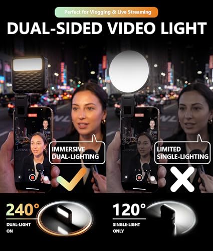 85LEDs Dual-Sided Portable Selfie Light for Dual Camera Recording, Pocket Video Light with Phone Clip & Cold Shoe Mount, 2000mAh Rechargeable for iPhone, Laptop, Vlogging, Zoom & Live Streaming