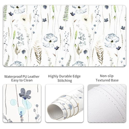 QIYI Leather Desk Mat Set, 4-in-1 Large Mouse Pad with Ergonomic Wrist Rest, Waterproof Desk Pad + Keyboard Wrist Rest + Mouse Wrist Support + Coaster, Non-Slip Office Gaming Accessories, Wildflowers - color: Watercolor Wildflowers