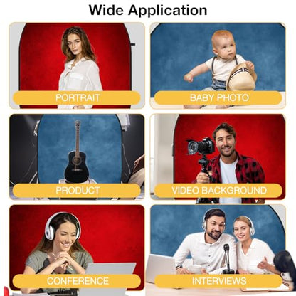 Kate Collapsible Backdrop Blue Pop Up Backdrops Red Portable Background for Portrait Photography, for Video, for Live Stream, 5x6.5ft
