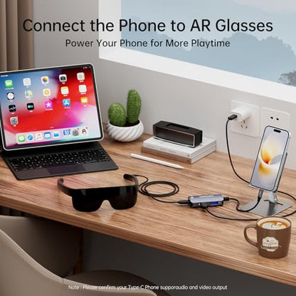 USB C to AR Glasses with Charging Adapter Enables Multi-Screen Enhanced 3D 4K@60Hz PD 100W Compatible for iPhone 15/16 Viture/Rokid/Xreal AR Glasses (Dual USB C) - style: Dual USB C