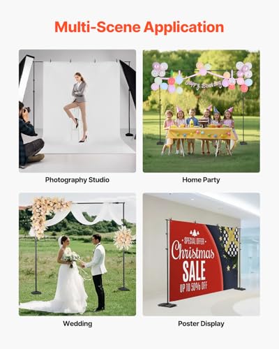 VEVOR Backdrop Stand, 8.5 x 10 ft Adjustable Photo Backdrop Stand Kit, Portable Background with 7 Crossbars, Heavy Duty Projector Screen, for Wedding, Photo Video Studio & Party - size: 8.5 x 10 Ft