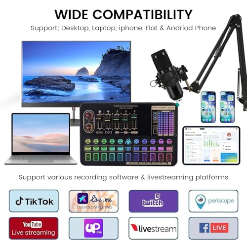 ALSO GO Podcast Equipment Bundle, Professional BM-800 Podcast Microphone with Adjustable Stand, V10XPRO Audio Mixer, Voice Changer, Audio Interface Suitable for Podcasting, Singing, Gaming