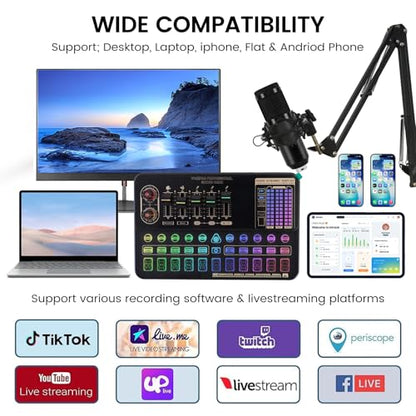 ALSO GO Podcast Equipment Bundle, Professional BM-800 Podcast Microphone with Adjustable Stand, V10XPRO Audio Mixer, Voice Changer, Audio Interface Suitable for Podcasting, Singing, Gaming