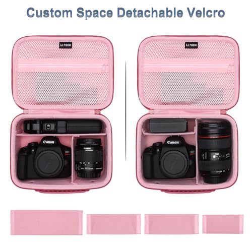 Camera Case Bag Compatible with Canon EOS Rebel T7/R50/R6 Mark II/R100/R50 V/T6/R8/R10/R5 Mark II/RP/R7/5D Mark IV/SL3/R5/T100 DSLR Camera, Len and Tripod with 4 Dividers and Shoulder Strap, Magenta - color: Magenta+Pink, size: Small