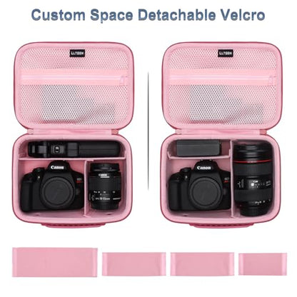 Camera Case Bag Compatible with Canon EOS Rebel T7/R50/R6 Mark II/R100/R50 V/T6/R8/R10/R5 Mark II/RP/R7/5D Mark IV/SL3/R5/T100 DSLR Camera, Len and Tripod with 4 Dividers and Shoulder Strap, Magenta - color: Magenta+Pink, size: Small