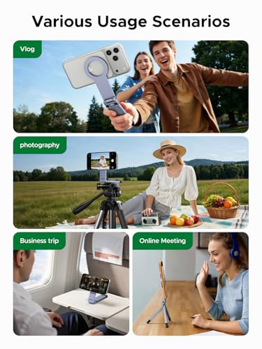UGREEN for Magsafe Tripod 360° Rotating Adjustable Magnetic Phone Stand for 1/4'' Screw Port Compatibility with iPhone 17 16 15 14 13 12 Pro Max Air, Cell Phone StandTravel Essentials Accessories