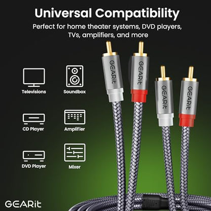 GEARit RCA Cables Car Audio 10ft Copper, RCA Cables Car Audio with Dual Shielding & Gold-Plated Connectors, RCA Cable for Subwoofer Cable, Hi-Fi System, Amplifier, Active Speakers, Gaming Consoles - size: 10 Feet