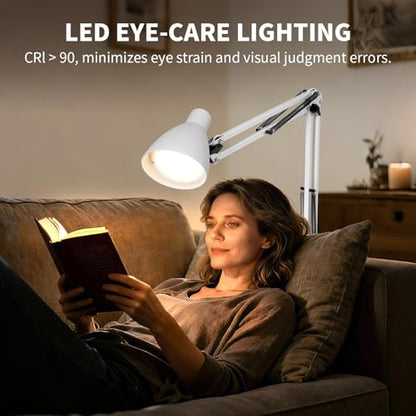 Swing Arm Desk Lamp with Clamp, Adjustable Arm LED Clamp on Desk Lamps with 5 Color Modes and 10 Brightness for Home Office Reading Drafting Study (White) - color: White