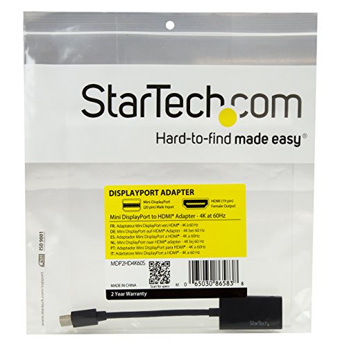 StarTech Active Mini DP to HDMI 2.0 Adapter, 4K 60Hz (MDP2HD4K60S) - color: Black, style: 4K 60Hz