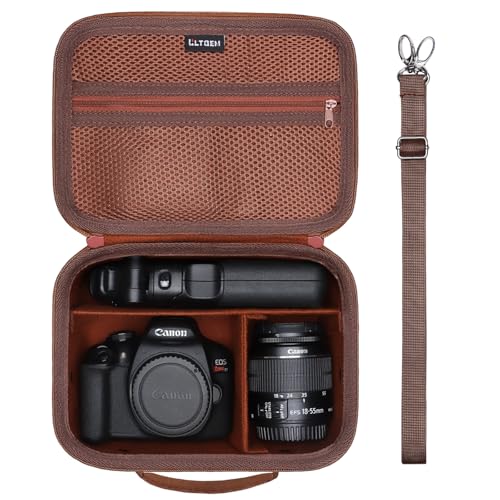 Camera Case Bag Compatible with Canon EOS Rebel T7/R50/R6 Mark II/R100/R50 V/T6/R8/R10/R5 Mark II/RP/R7/5D Mark IV/SL3/R5/T100 DSLR SLR Camera, Len and Tripod with 4 Dividers and Shoulder Strap, Brown - color: Brown, size: Small