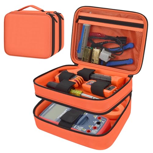 Electrical Tester Case Bag for Klein Tools ET310/RT250 | Nylon, Mesh, Adjustable Strap, Cotton Padding & Soft Lining, Organized Storage, Secure Foldable Lid & Sturdy Zipper - Orange - color: Orange