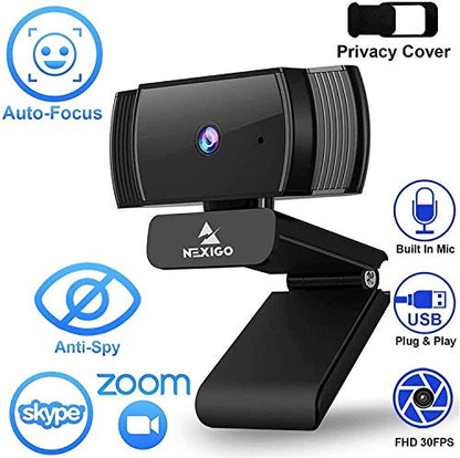 NexiGo N930AF 1080p Webcam with Microphone and Privacy Cover, AutoFocus, Noise Reduction, HD USB Web Camera, for Zoom Meeting YouTube Skype FaceTime, PC Mac Laptop Desktop (Renewed) - style: 1080P Webcam Autofocus