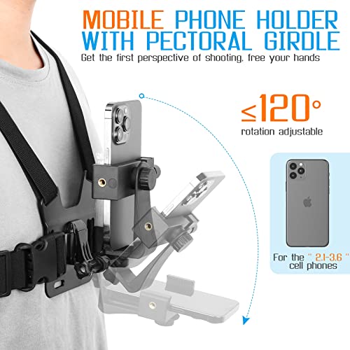 Phone Chest Strap Mount for POV/VLOG Videos, Chest Harness Holder Compatible with iPhone 13 12 11Pro Max Plus,Samsung,GoPro Hero 9, 8, 7, 6,AKASO,Action Camera and Cell Phone Video Shoot Accessories 1