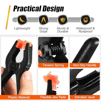 RELBRO Spring Clamps, Assorted Sizes Plastic Clips for Woodworking Balloon Arch Backdrop Craft Projects, Heavy Duty, 6 Inch, 4.5 Inch, 3.5 Inch, Black, 10 Pcs - size: Assorted Sizes