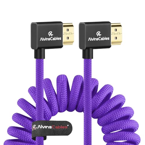 Alvin's Cables 8K HDMI Cable for Atomos Ninja,2.1 48Gbps 8K@60Hz 4K@120Hz High-Speed Braided Coiled Cable for Sony FS5 FS7 FX9,BMPCC,for Canon C300 C500,for Feelworld,Right to Right Angle Purple - color: Purple, size: Right to Right Angle