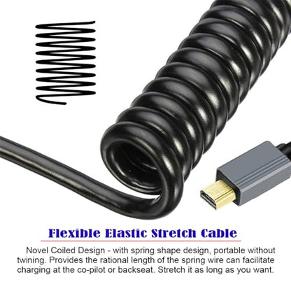 Cable Micro HDMI 2.1 Male to HDMI Male 8K 60hz Stretch Coiled Cable for HDTV Camera Laptop Monitor (100cm) - style: Micro HDMI Straight Type