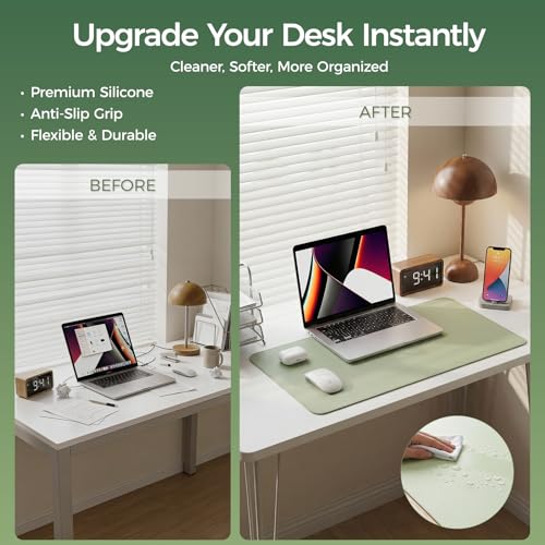 Silicone Desk Mat for Minimal, Creative, Vanity Desk – Reduces Glare, Comfortable Viewing – Writable, Non-Slip, Waterproof, Roll-Up – Food-Grade Platinum-Cured Silicone, Gift Tube（Sage Green） - color: Sage Green
