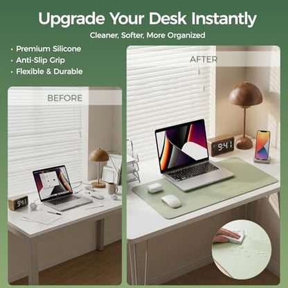 Silicone Desk Mat for Minimal, Creative, Vanity Desk – Reduces Glare, Comfortable Viewing – Writable, Non-Slip, Waterproof, Roll-Up – Food-Grade Platinum-Cured Silicone, Gift Tube（Sage Green） - color: Sage Green
