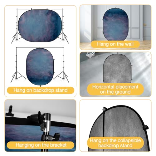 Kate Collapsible Backdrop for Photography Flower Blue and Black Portable Photo Backdrops Pop Up Background for Portrait, Live Streaming, 5x6.5ft