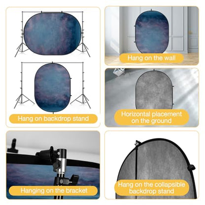 Kate Collapsible Backdrop for Photography Flower Blue and Black Portable Photo Backdrops Pop Up Background for Portrait, Live Streaming, 5x6.5ft
