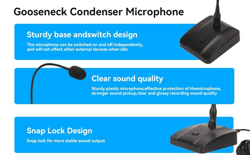 Gooseneck Microphone, 6.35mm Wired Microphone Gooseneck Condenser Microphone Desktop Microphone with Mute Button Computer Mic Podium Microphones Desktop Microphone Computer Mic Podium Microphones
