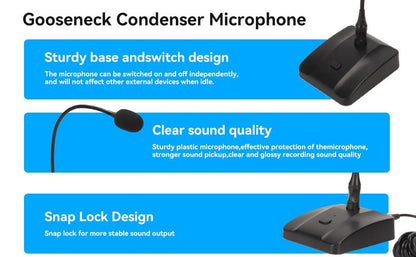 Gooseneck Microphone, 6.35mm Wired Microphone Gooseneck Condenser Microphone Desktop Microphone with Mute Button Computer Mic Podium Microphones Desktop Microphone Computer Mic Podium Microphones