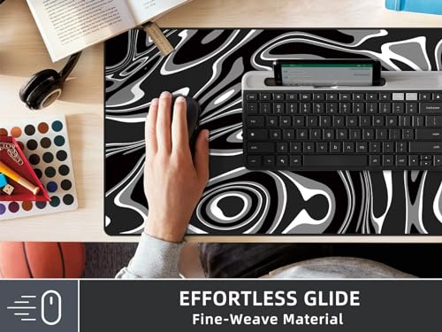 Rinaze Large Gaming Mouse Pad with Superior Micro-Weave Cloth, Extended Desk Mousepad with Stitched Edges, Anti-Slip Keyboard Pad for Computer, Home and Gaming - color: Silver