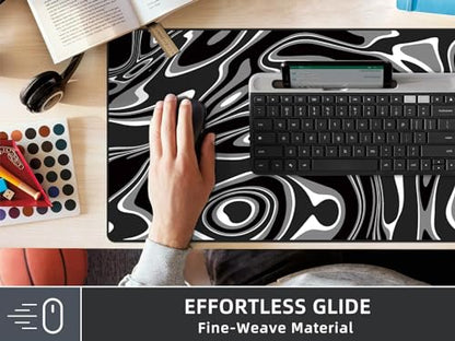 Rinaze Large Gaming Mouse Pad with Superior Micro-Weave Cloth, Extended Desk Mousepad with Stitched Edges, Anti-Slip Keyboard Pad for Computer, Home and Gaming - color: Silver