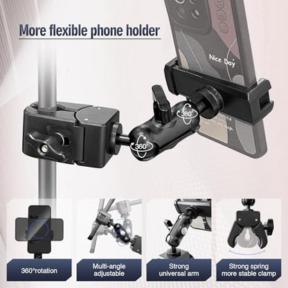 Clip Phone Holder for Desk,Pole,Pipe,Boom,Flat Surface with Adjustable Aluminium Arm Phone Clamp Mount for Mic Stand,Treadmill Compatible with All 4-7” Cell Phone (Short-Aluminium Arm Phone Holder) - style: 3.94" Aluminum Arm Phone Holder