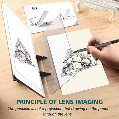 Optical Drawing Board Portable Image Drawing Board Tracing Drawing Projector Painting Board Sketching Tool with PMMA Lens for Beginners, Artists (7.9” x 5.3”) - Small