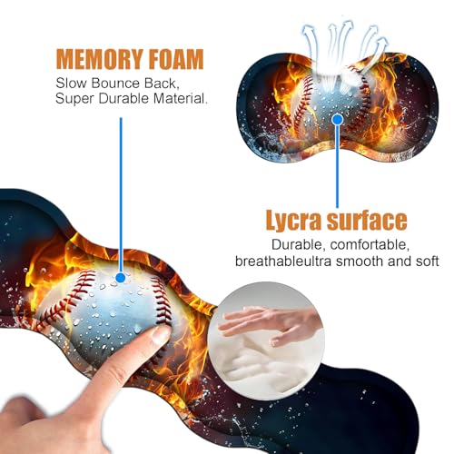 4 in 1 Ergonomic Keyboard Wrist Rest & Mouse Pad Wrist Rest Set, Large XXL Gaming Desk Mat 31.5"x 11.8" with Non-Slip Base, Memory Foam for Home Office Study Gaming, Burning Baseball Fire and Water - color: Burning Baseball Fire and Water