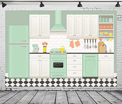 8x6ft Fabric Cartoon Kitchen House Backdrop Baking Room Photography Background Christmas Cooking Interior Decoration Family Birthday Party Banner for Adult Kids Portrait Video Photo Booth Props - size: 8x6FT