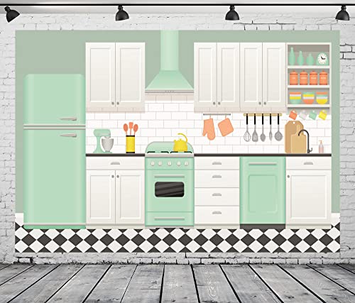 Fabric 12x10ft Cartoon Kitchen Backdrop Home Interior Baking Cook Tools Background for Photography Cooking Party Decor Online Bake Class Banner Kids Event Play Video Recording Photoshoot Props - size: 12x10FT