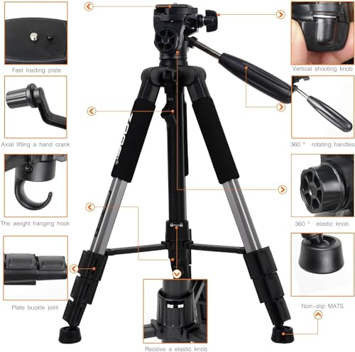 Camera Tripod, ZOMEI Q111 55-inch Smartphone Tripod Flexible Aluminum Travel Tripod with 3-Way Pan Head and Phone Holder, for Photography YouTube Smartphones Cameras and LED Ring Light (Silver) - color: Silver, size: 55"