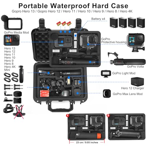 Lekufee Waterproof Hard Case Compatible with Gopro Hero 13/12/11/10/9/8, LIT Hero,Hero 4K,Media Mod/Gopro Volta/Creator Edition/Action Camera and Accessories(Case Only)