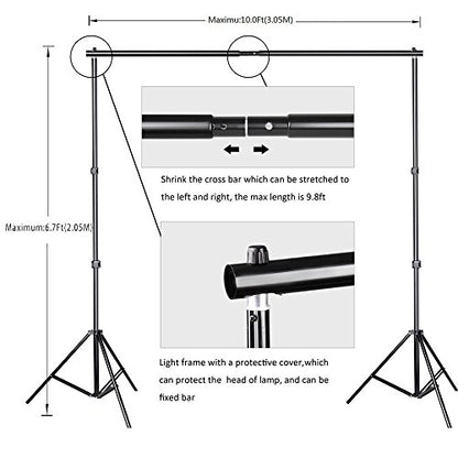 Slow Dolphin Photo Background Support System with Backdrop Stand Kit, 100% Pure Cotton Muslin 6.5 Ft x 10 Ft Chromakey Green Screen Backdrop, Clamp, Carry Bag for Photography Video Studio