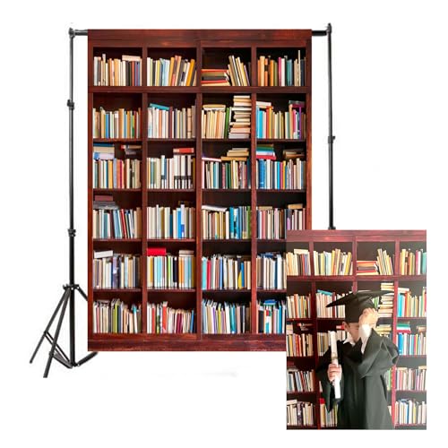 AOFOTO 3x5ft Bookshelf Background Bookcase Photography Backdrop for Video Recording Library Book Store Adult Student Portrait Meeting Video Call Conference Photo Studio Props Vinyl Drape Wallpaper - size: 3x5ft