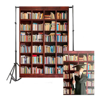 AOFOTO 5x7ft Bookshelf Background Bookcase Photography Backdrop School Library Book Store Kid Boy Girl Student Teen Adult Portrait Zoom Meeting Photoshoot Studio Props Video Drape Seamless Wallpaper - size: 5x7ft