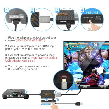 N64 Gamecube to HDMI Adapter, HDMI Converter for Nintendo Gamecube/Nintendo 64/SNES/SFC Console with Link Cable and USB Cable Accessories